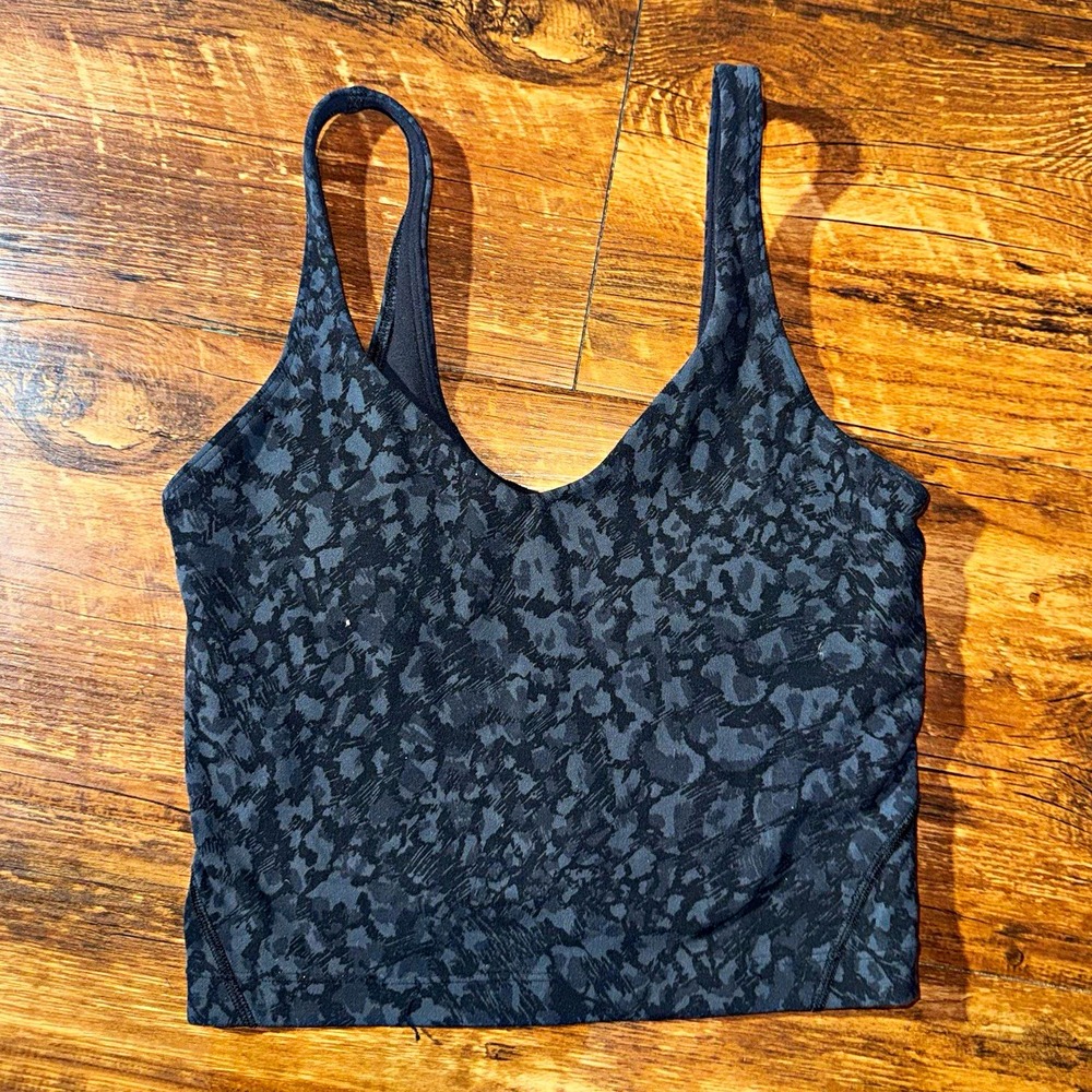 Lululemon Black Gray Animal Print Crossback Align Cropped Tank AthleticWomen's 4